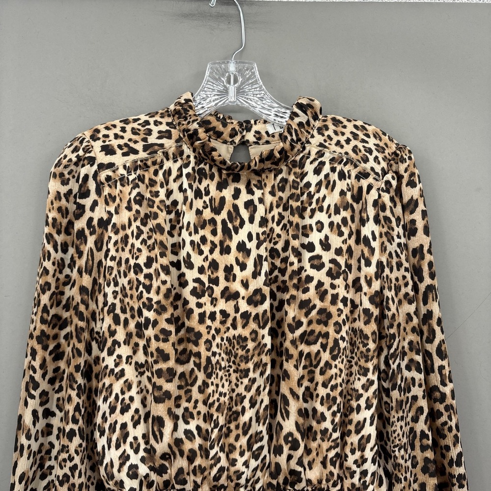 TCEC Dress Small Brown Leopard Long Sleeve Smocked Tiered Ruffle Fit Mini - Picture 2 of 11
